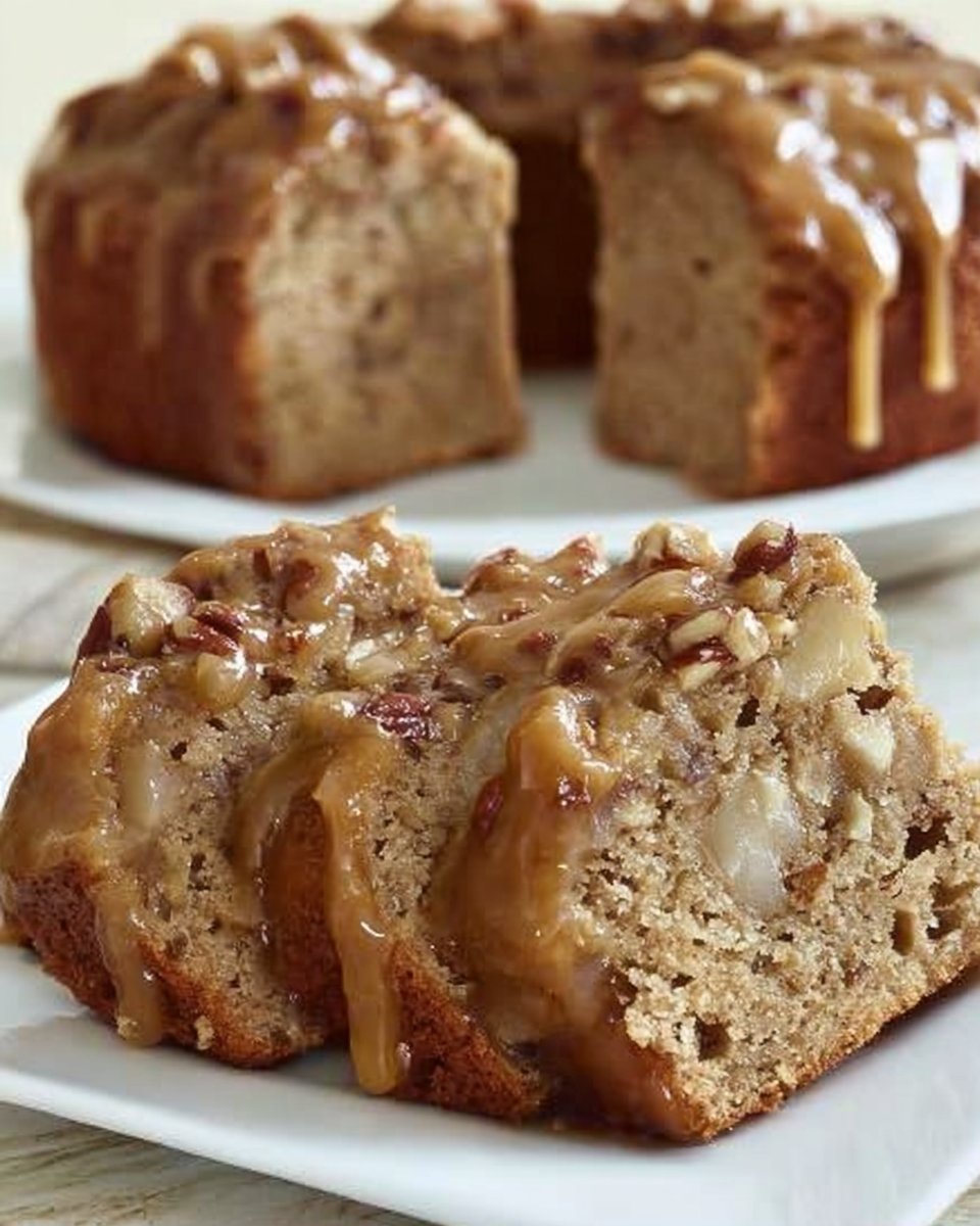 Apple Pecan Cake with Caramel Glaze
