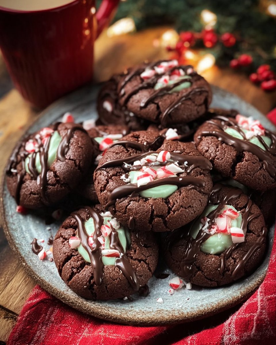 Chocolate Peppermint Thumbprint Cookies