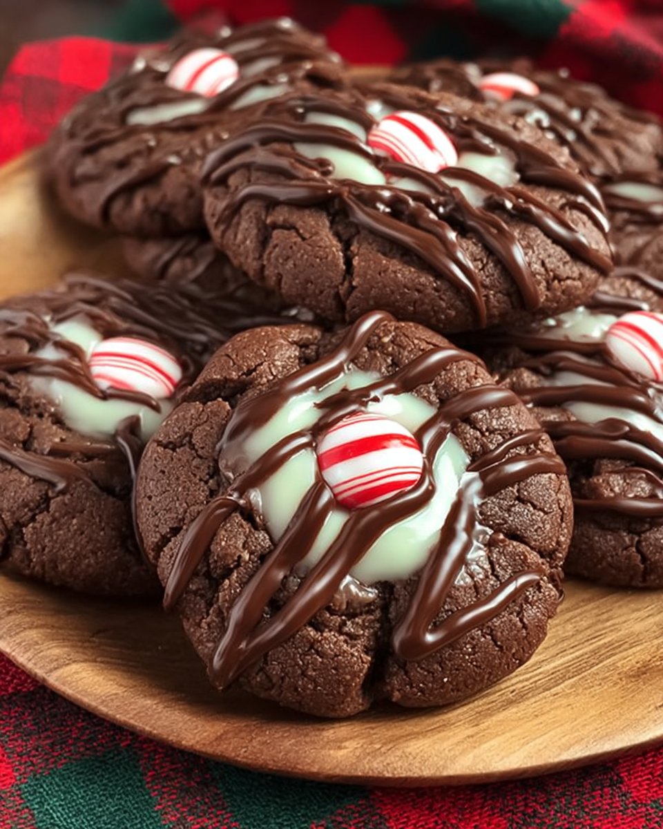 Chocolate Peppermint Thumbprint Cookies