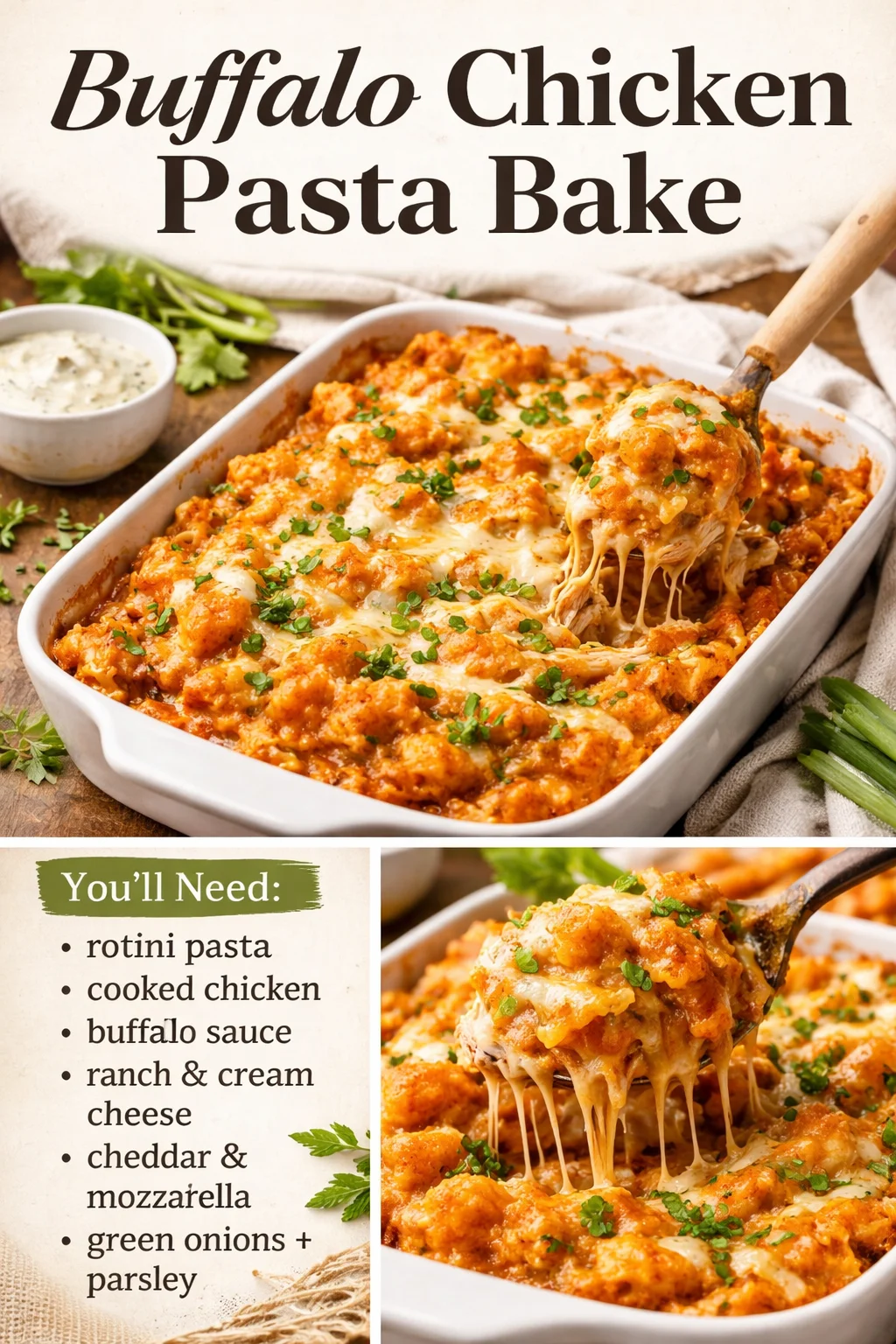 Indulge in the Creamy Goodness of Buffalo Chicken Pasta Bake