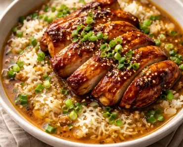 Caramelised Soy Chicken in Garlic Ginger Broth with Rice