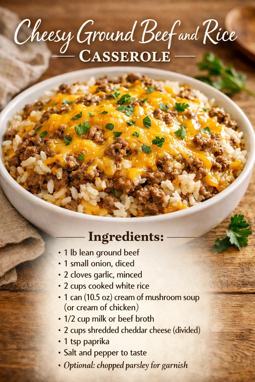 Cheesy Ground Beef and Rice Casserole