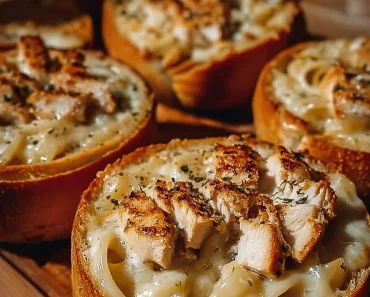 Chicken Alfredo Garlic Bread Bowls Chicken Alfredo Garlic Bread Bowls