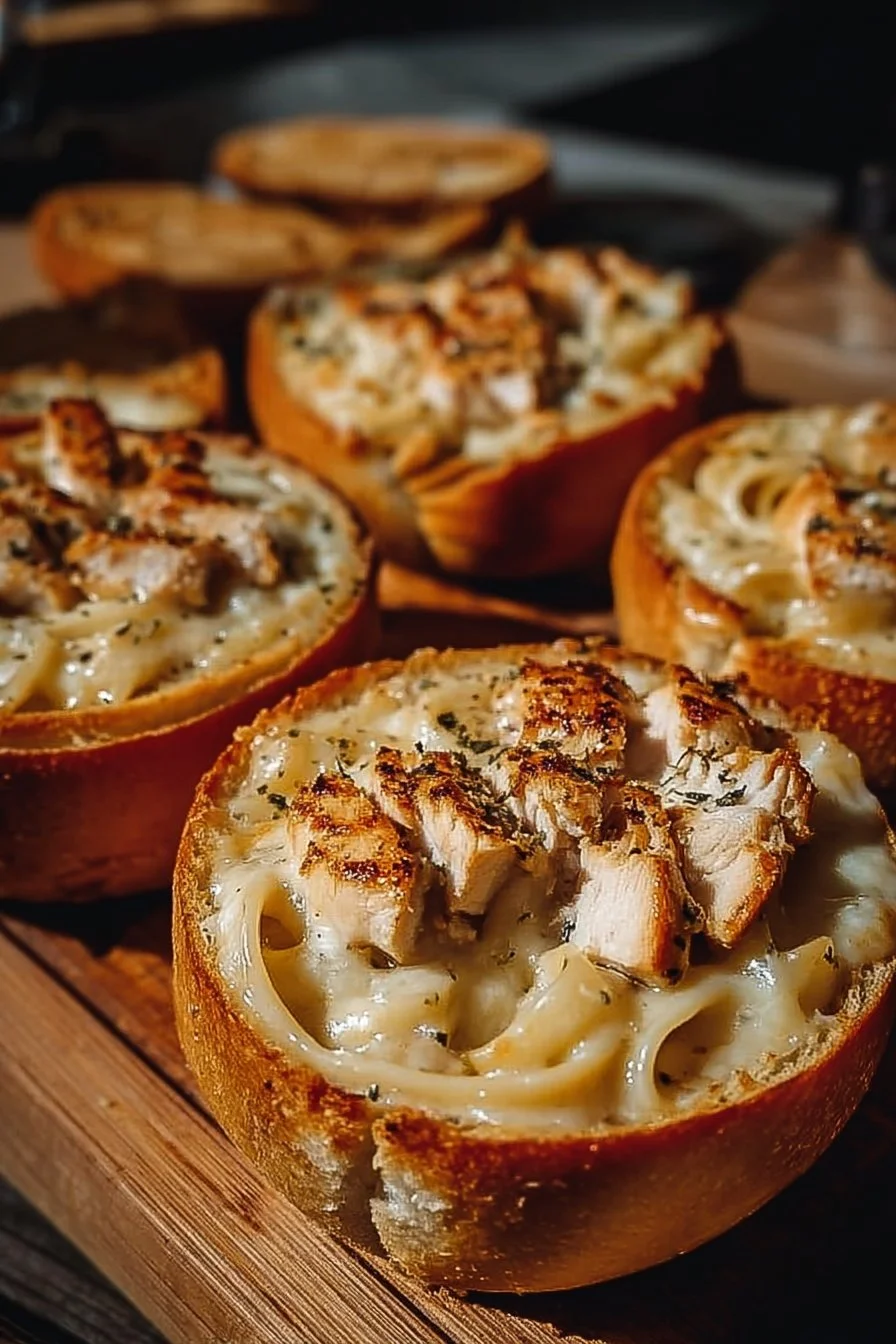 Chicken Alfredo Garlic Bread Bowls