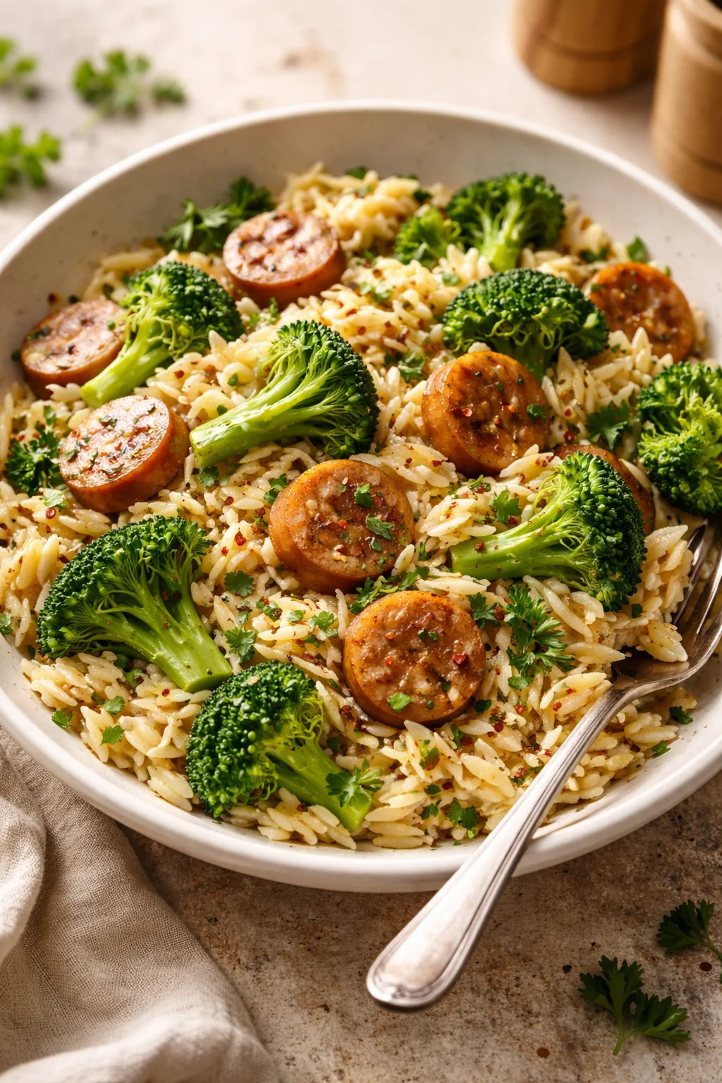 Chicken Sausage and Broccoli Orzo