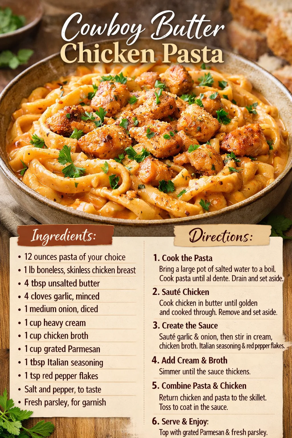 Cowboy Butter Chicken Pasta Recipe: Easy, Creamy and Flavorful