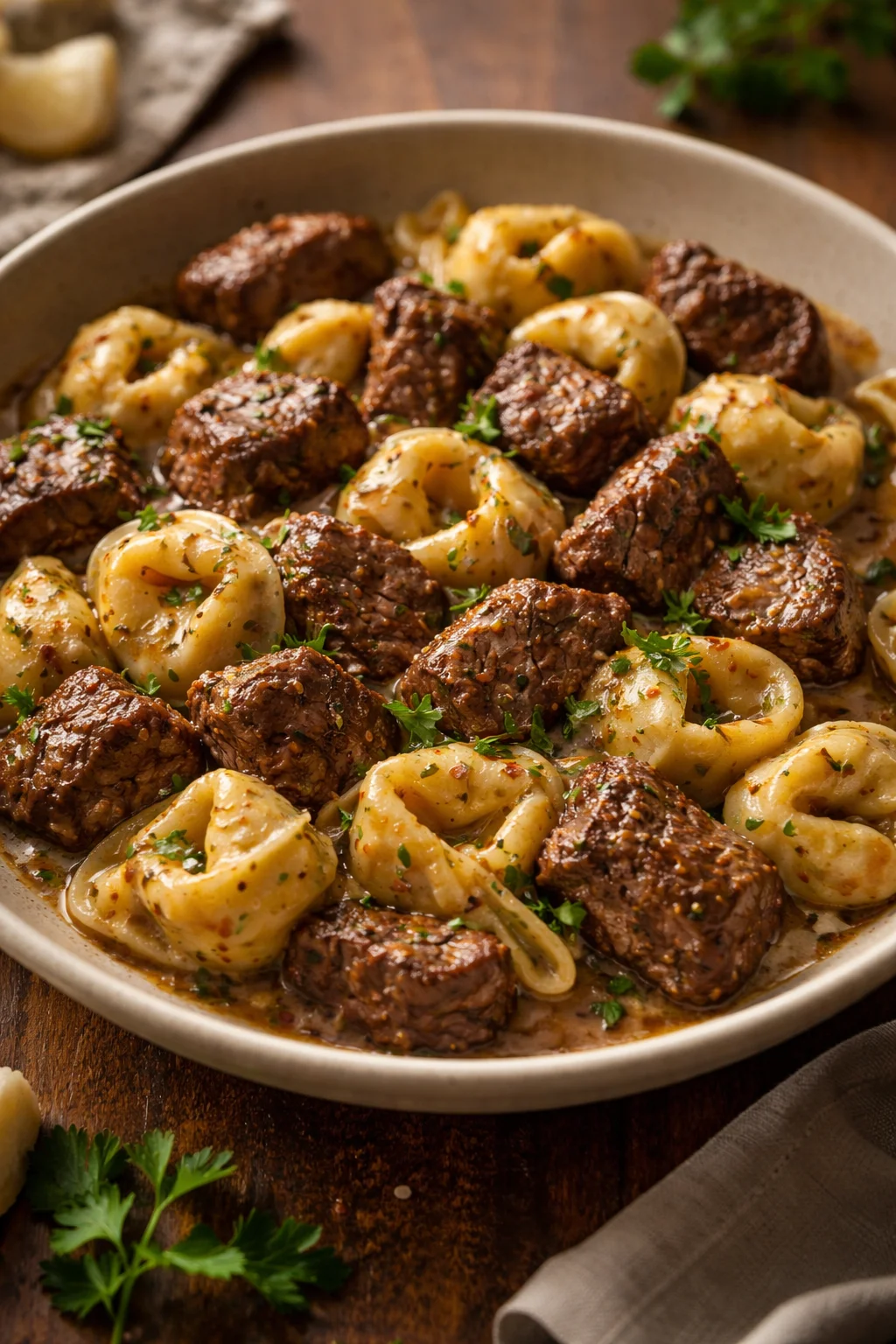 Cracked Garlic Steak Tortellini in Creamhouse Sauce Bliss