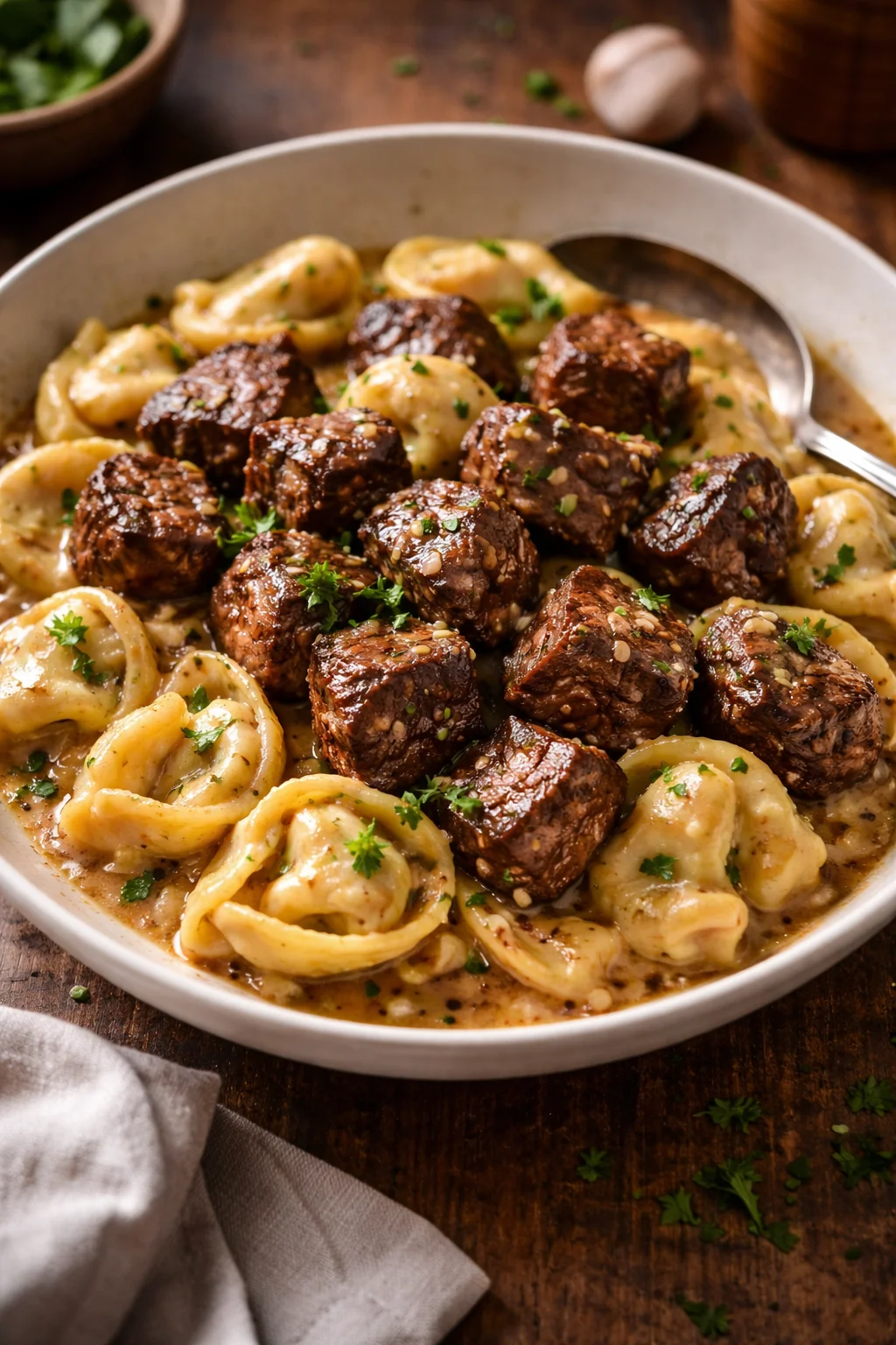 Cracked Garlic Steak Tortellini in Creamhouse Sauce Bliss