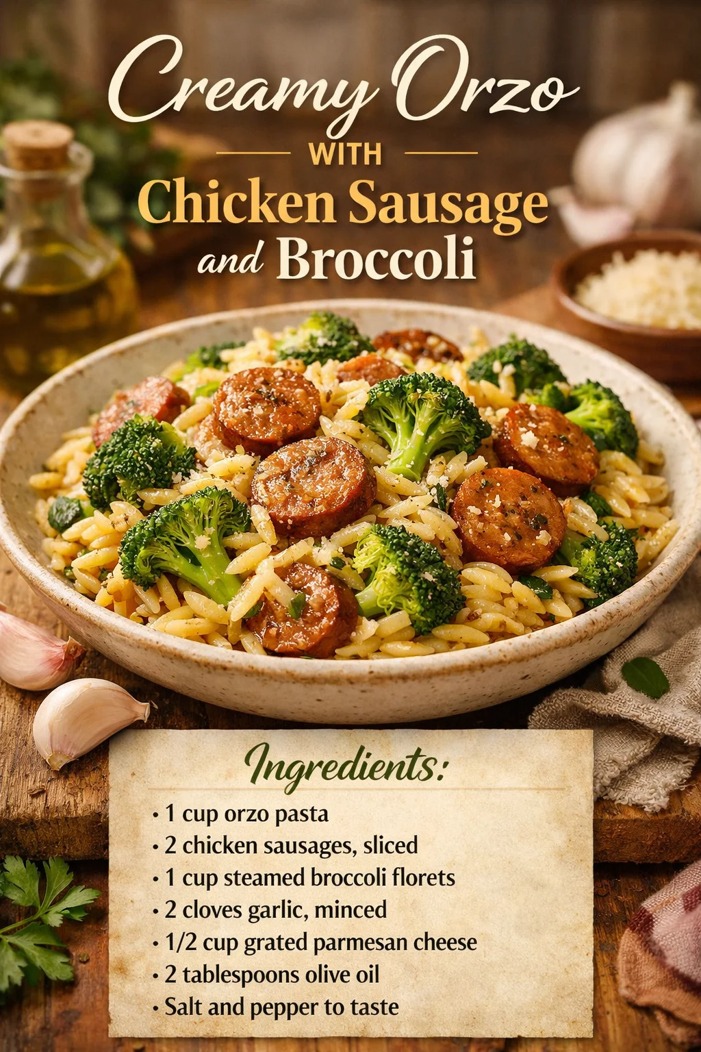 Creamy Orzo with Chicken Sausage and Broccoli