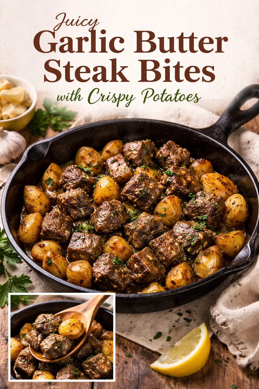 Garlic Butter Steak Bites & Potatoes