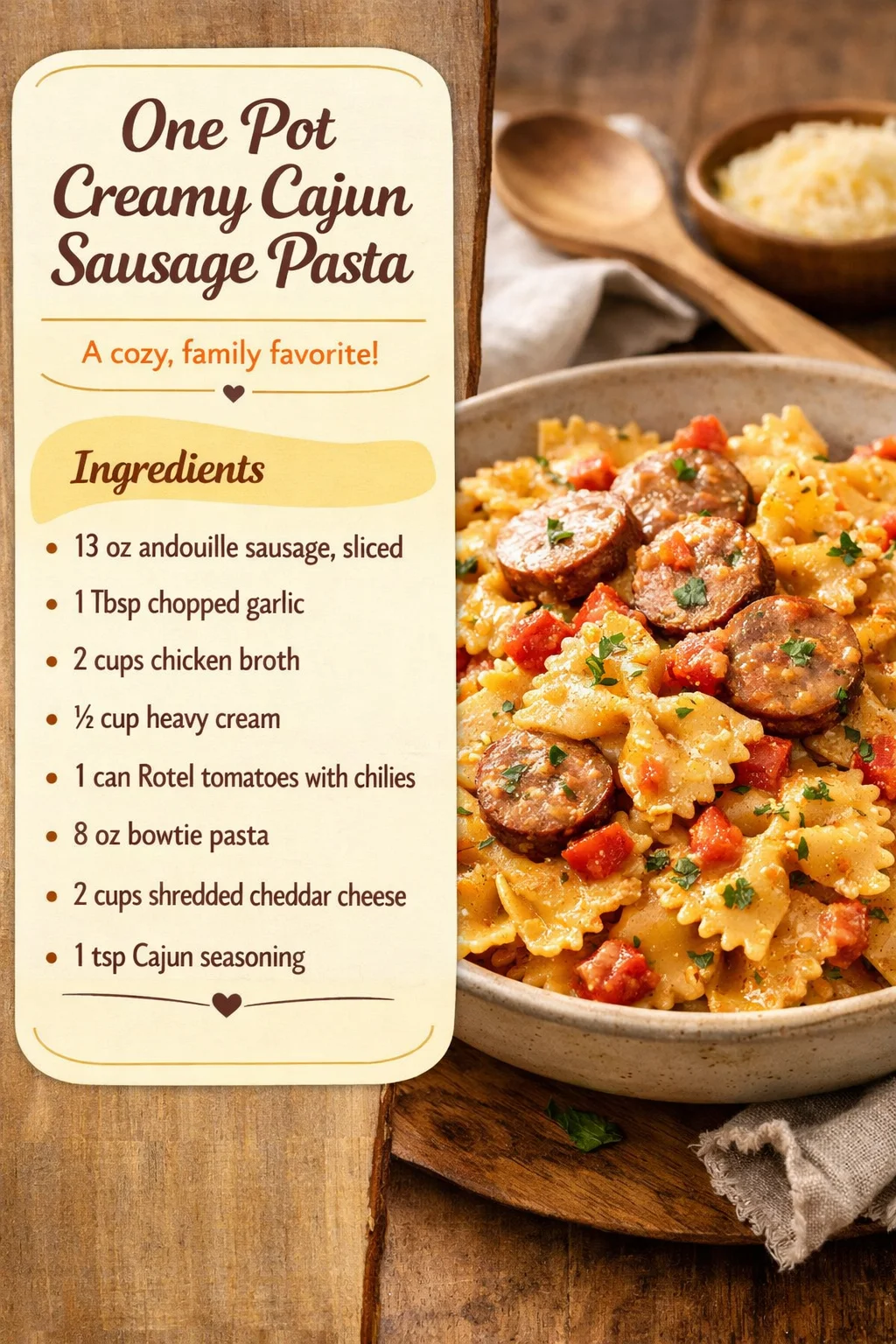 One Pot Creamy Cajun Sausage Pasta
