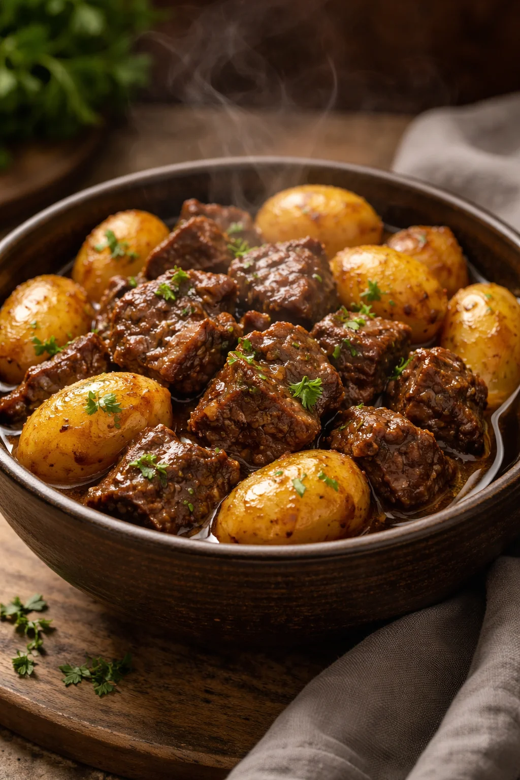Slow Cooker Garlic Butter Beef with Potatoes