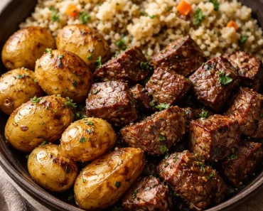 Slow Cooker Garlic Butter Steak Bites & Potatoes