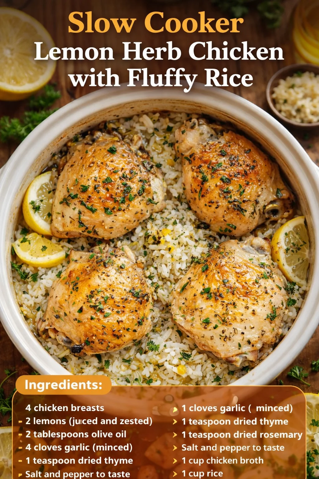 Slow Cooker Lemon Herb Chicken with Fluffy Rice