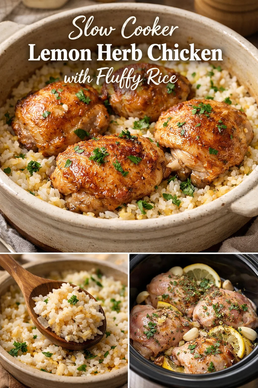 Slow Cooker Lemon Herb Chicken with Fluffy Rice