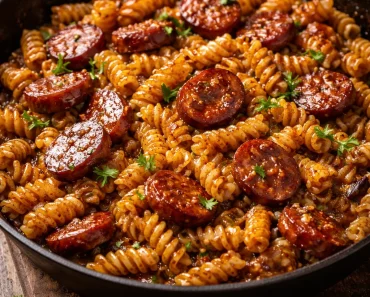 Sticky Honey Garlic Sausage Pasta Skillet