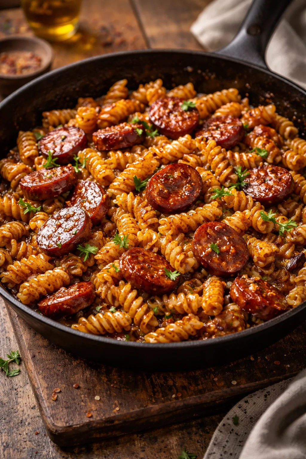 Sticky Honey Garlic Sausage Pasta Skillet: A Flavorful One-Pan Wonder