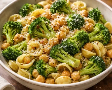 Broccoli Chickpea Pasta with Garlic Olive Oil