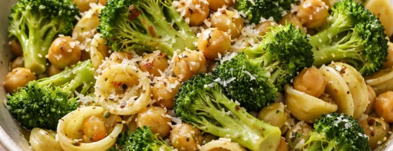 Broccoli Chickpea Pasta with Garlic Olive Oil