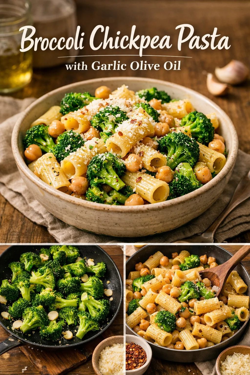Broccoli Chickpea Pasta with Garlic Olive Oil