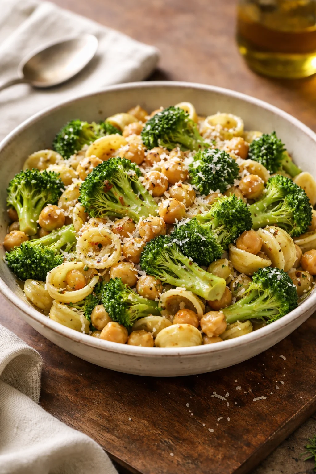 Broccoli Chickpea Pasta with Garlic Olive Oil