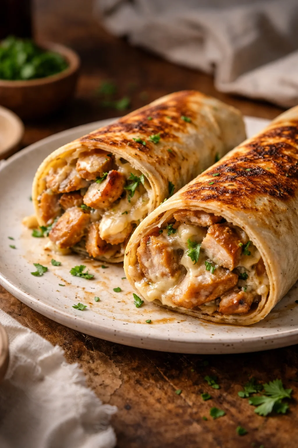 Low Carb Cheesy Garlic Chicken Wraps