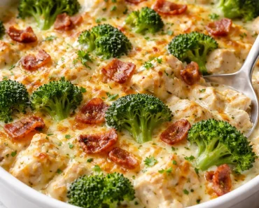 Creamy Low Carb Chicken Casserole with Broccoli and Bacon