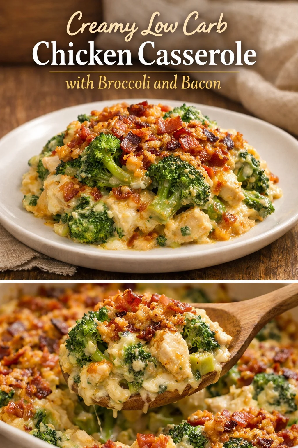 Creamy Low Carb Chicken Casserole with Broccoli and Bacon