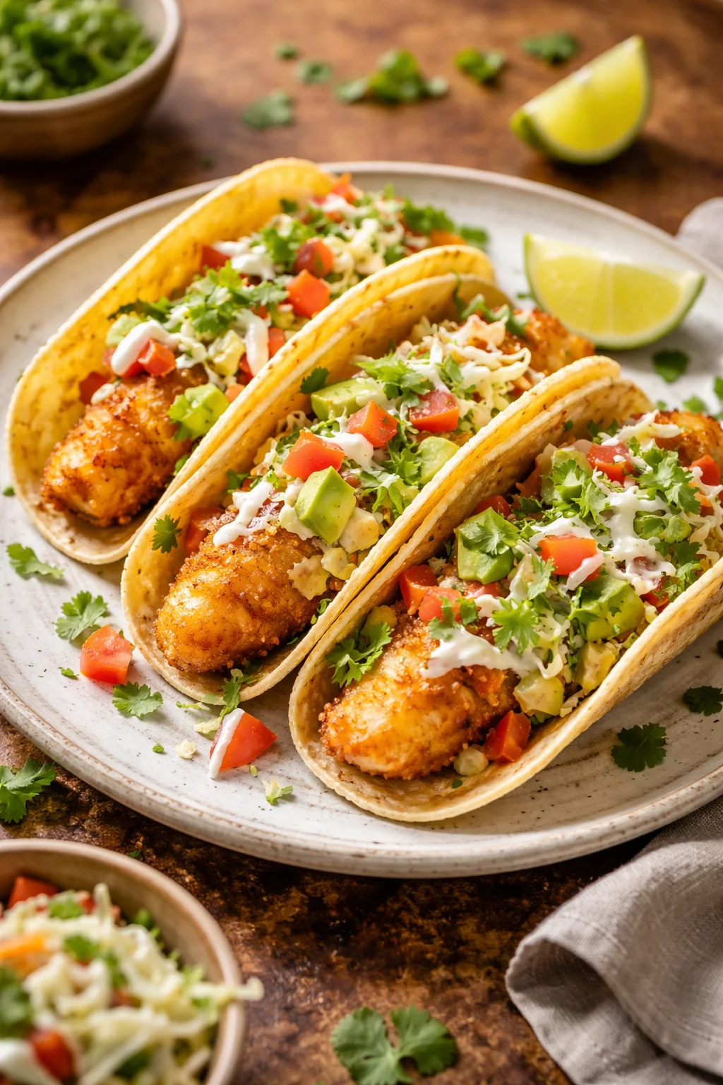 Crispy Fish Tacos with Cilantro Lime Slaw