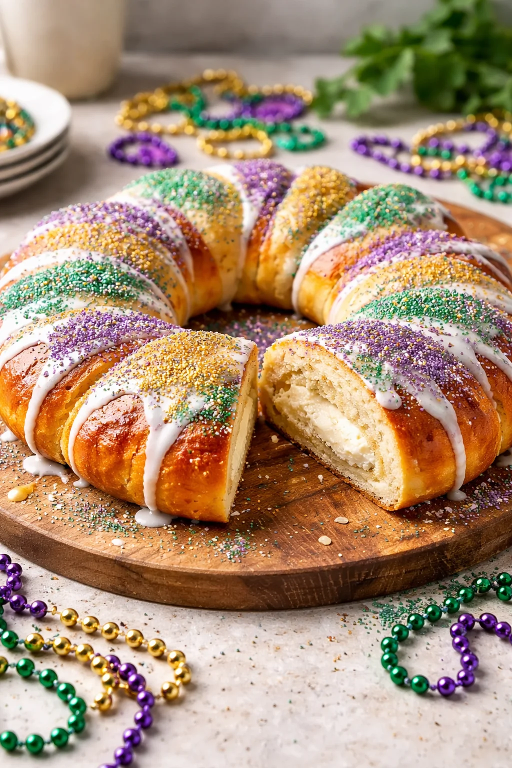 Decadent King Cake with Cream Cheese Filling
