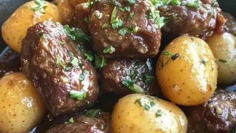 Garlic Butter Beef Bites with Potatoes