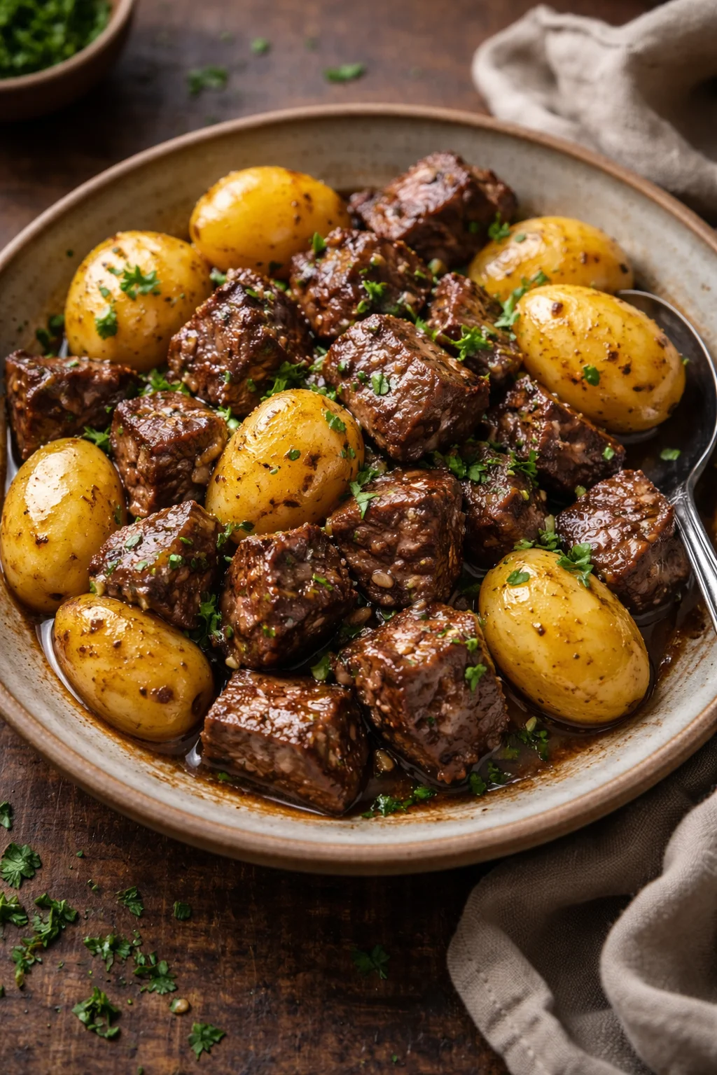 Garlic Butter Beef Bites with Potatoes