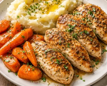 Garlic Herb Chicken with Mashed Potatoes and Glazed Carrots