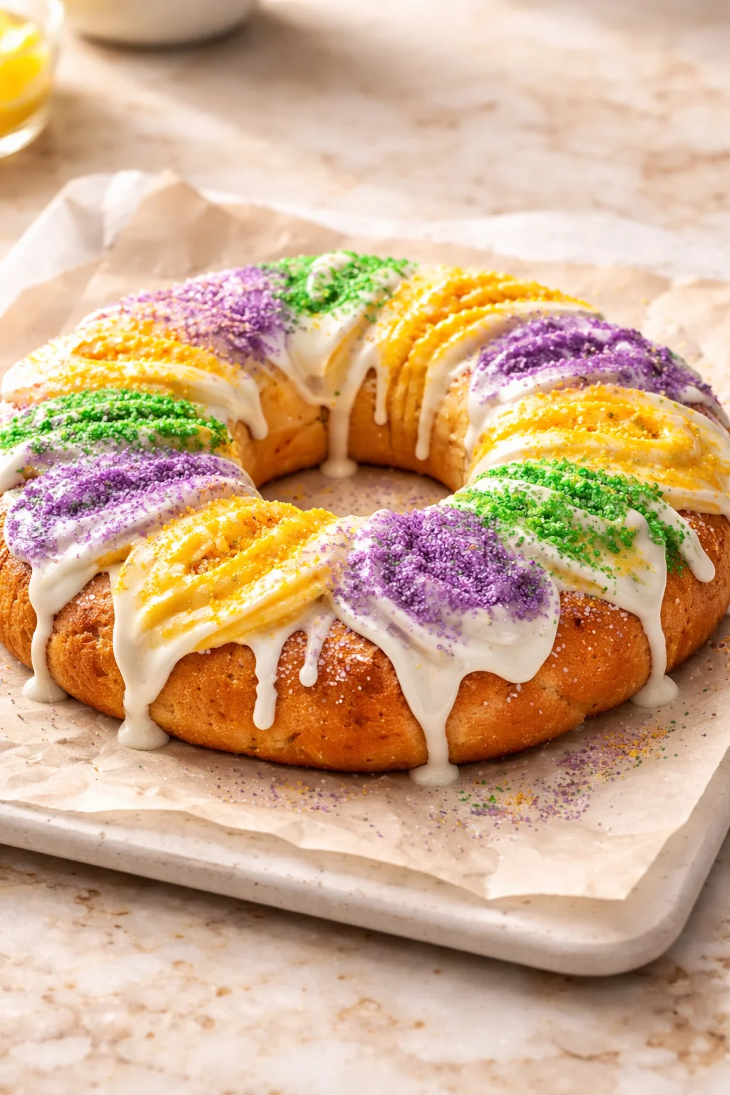 Homemade Sourdough King Cake for Mardi Gras
