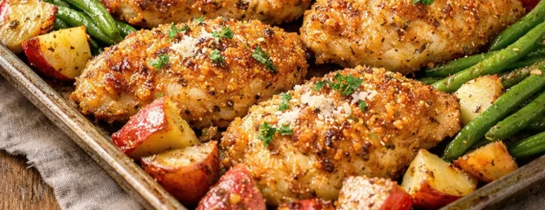Parmesan Crusted Chicken Sheet Pan Dinner