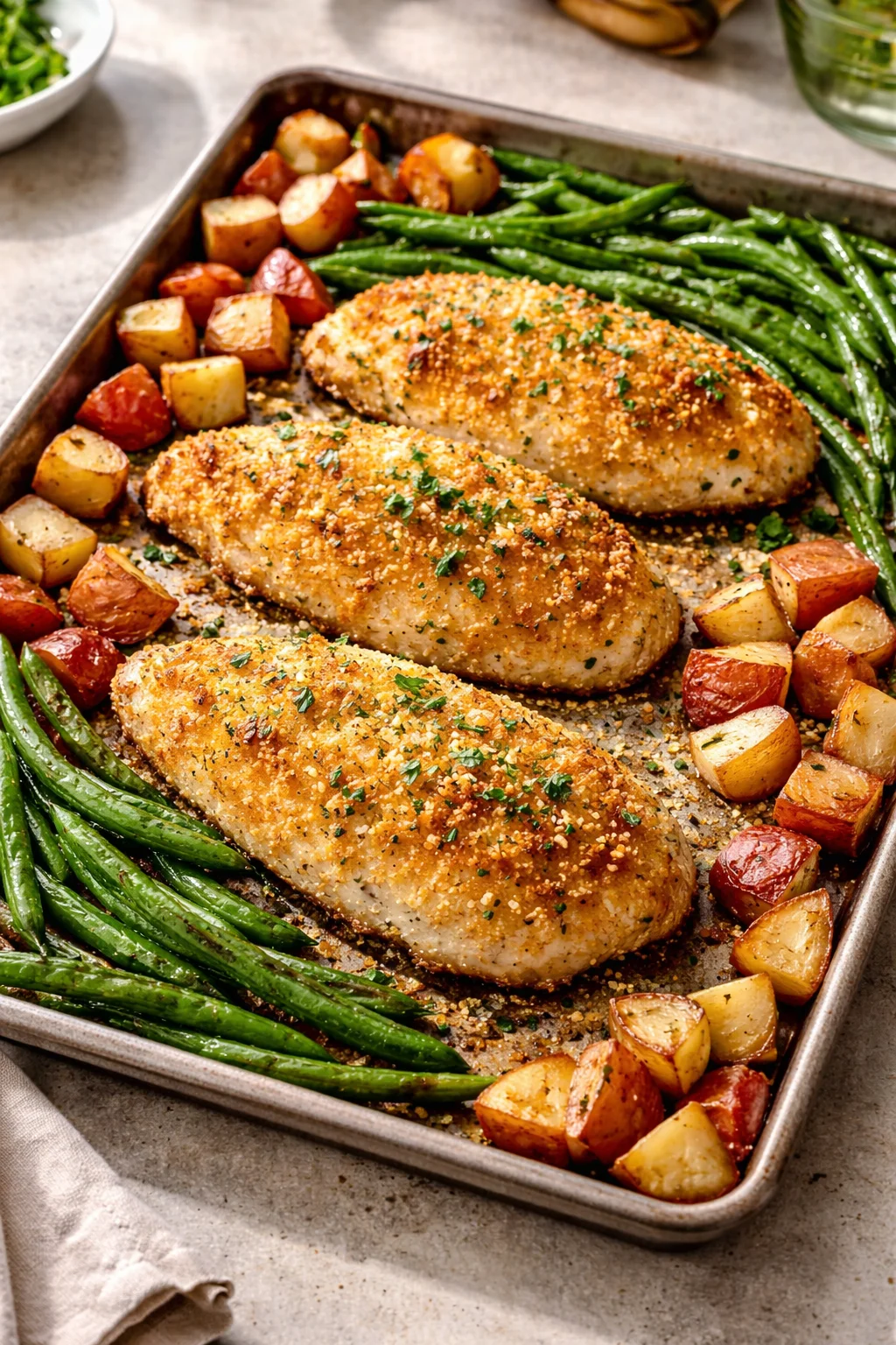 Parmesan Crusted Chicken Sheet Pan Dinner