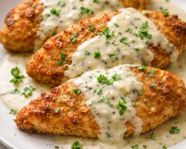 Parmesan Crusted Chicken with Creamy Garlic Sauce