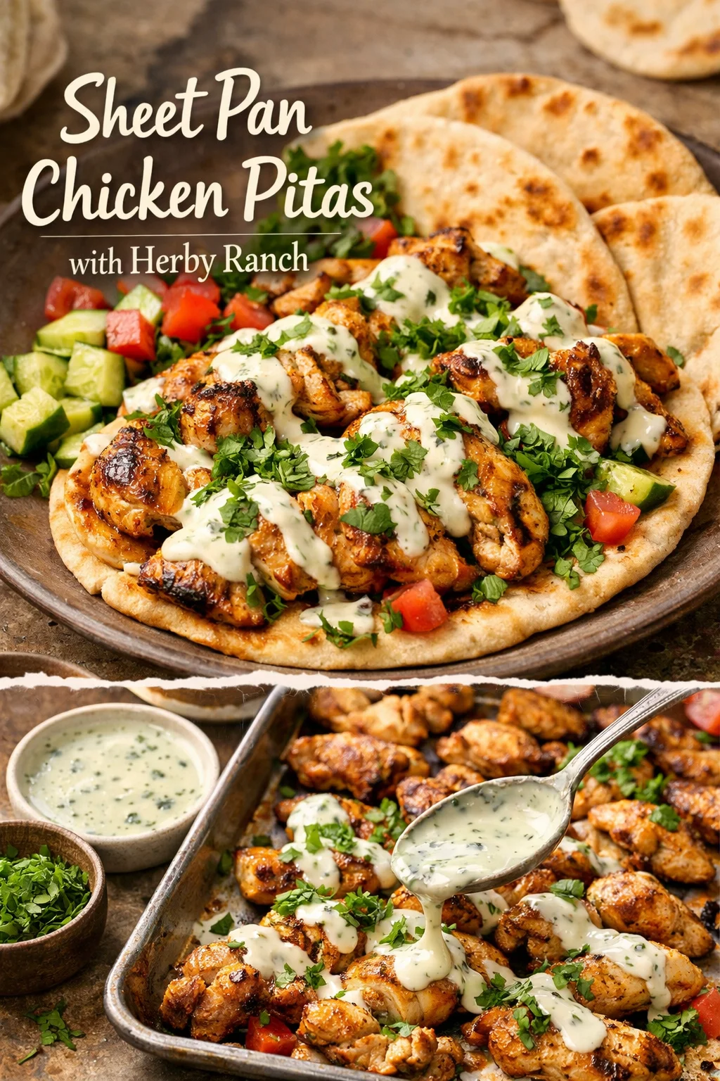 Sheet Pan Chicken Pitas with Herby Ranch Recipe