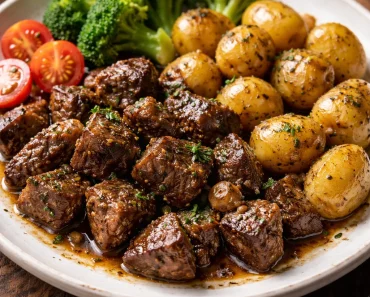 Slow Cooker Garlic Butter Steak Bites & Potatoes