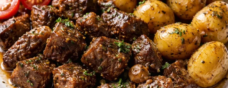 Slow Cooker Garlic Butter Steak Bites & Potatoes