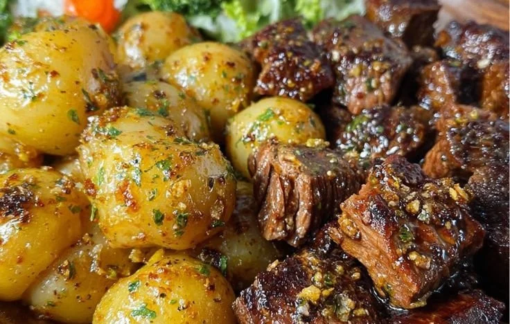 Slow Cooker Garlic Butter Steak Bites & Potatoes