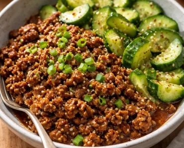 Spicy Keto Korean Ground Beef with Cucumber Salad