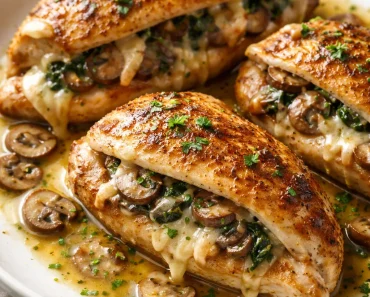 Cheesy Garlic Butter Mushroom Stuffed Chicken