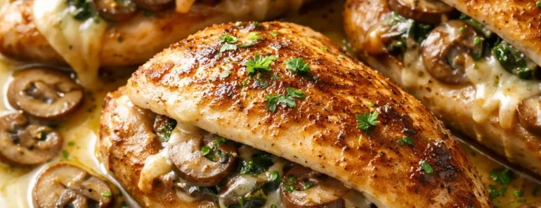 Cheesy Garlic Butter Mushroom Stuffed Chicken