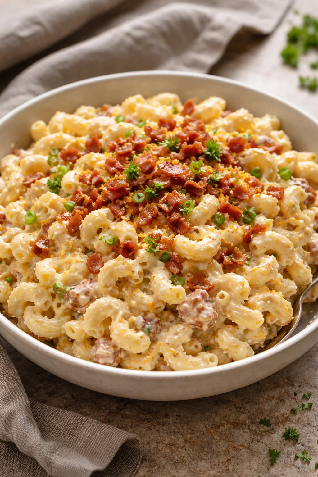 Creamy Bacon Cheddar Ranch Pasta Salad