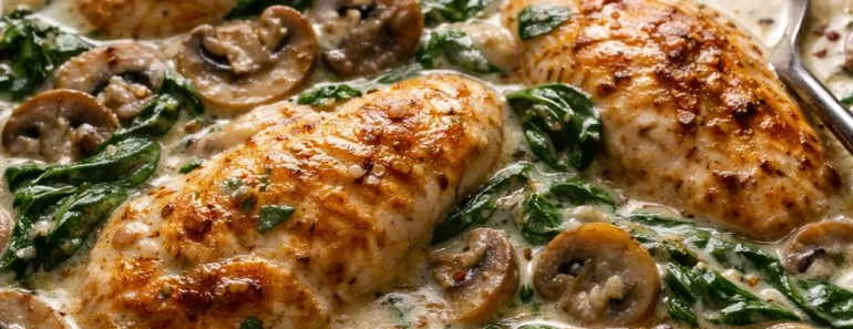 Creamy Chicken Mushroom Spinach Skillet