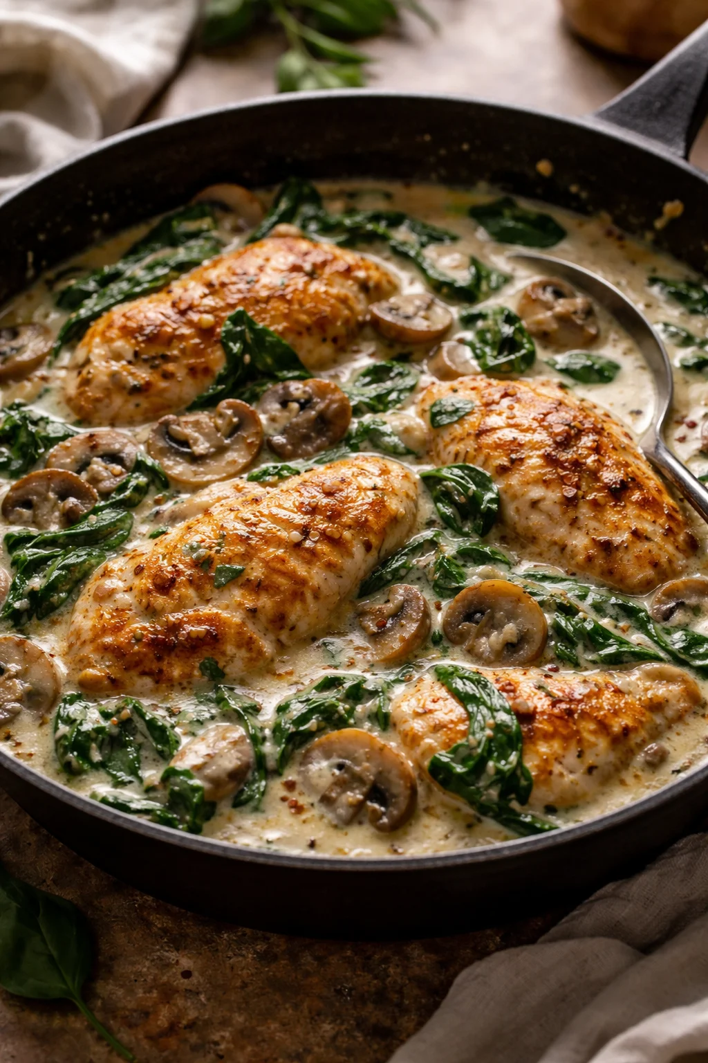 Creamy Chicken Mushroom Spinach Skillet