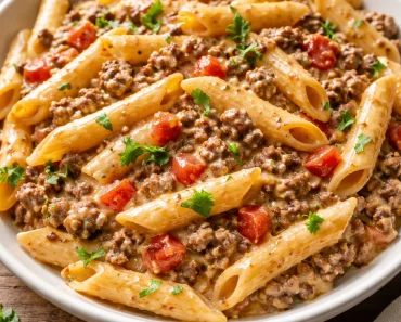 Creamy Rotel Pasta with Ground Beef