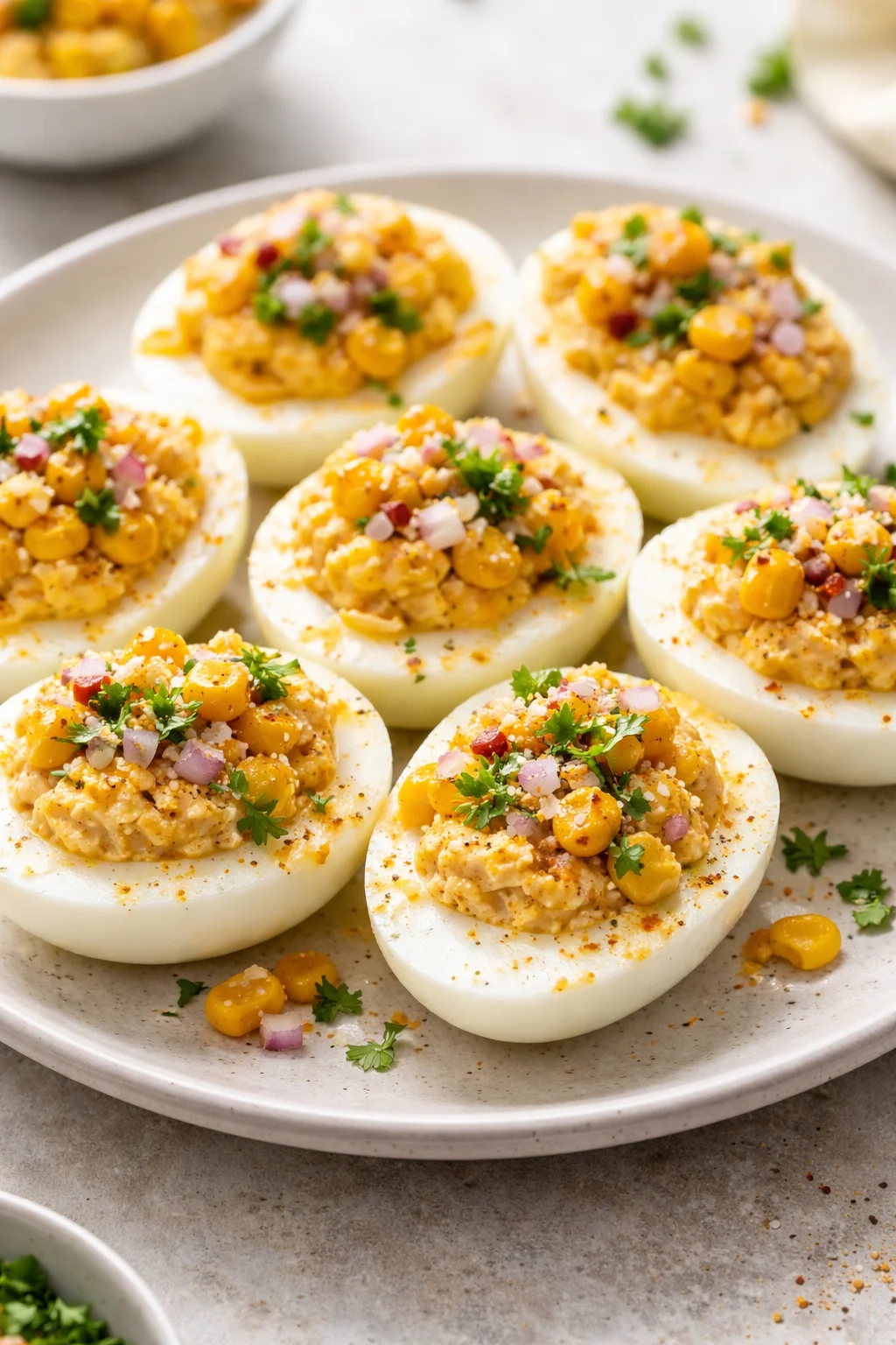 Elote Deviled Eggs with Zesty Chipotle Mayo