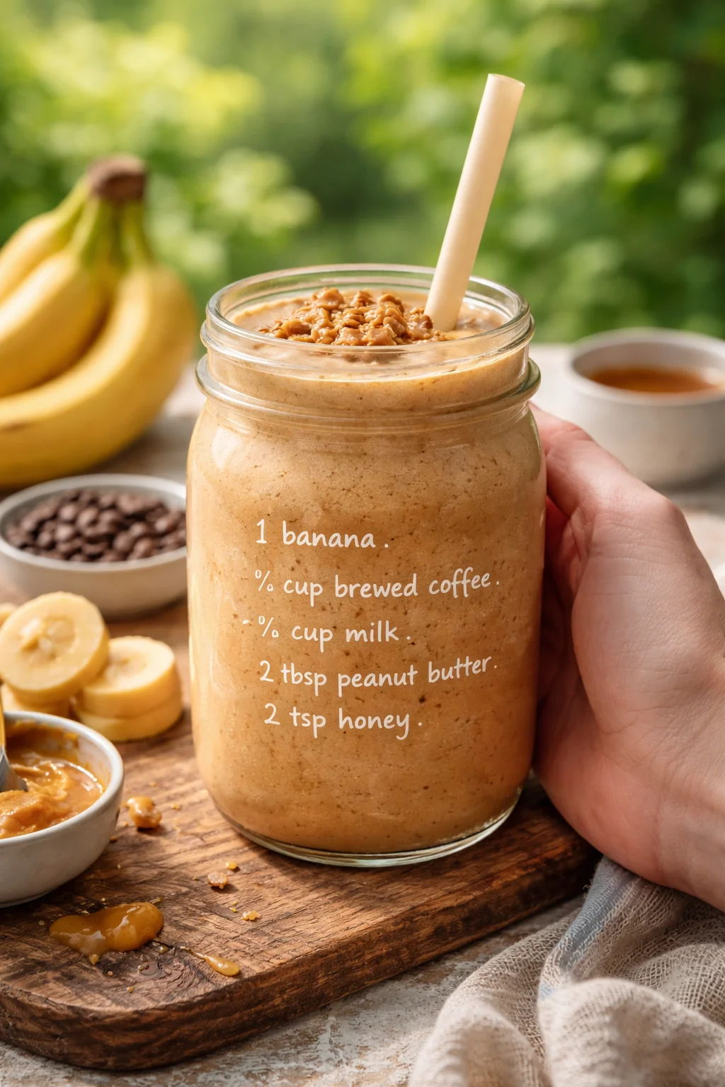 Energize your mornings with a creamy banana peanut butter coffee smoothie recipe